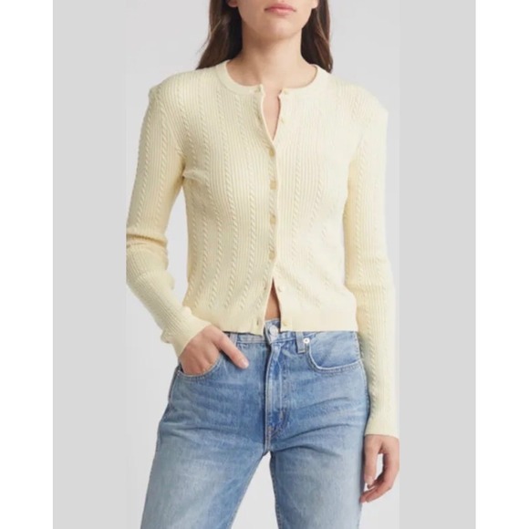 Reformation Sweaters - Reformation Natalie Cable Stitch Cardigan Sweater in Lemon Icing Size D